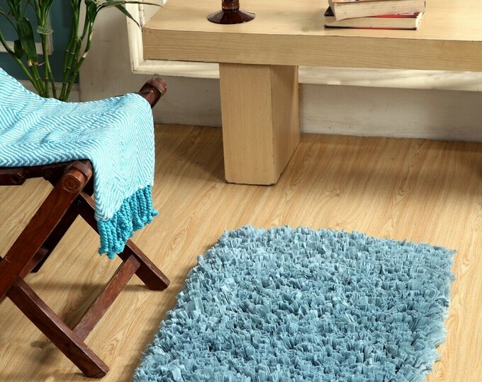 GREEN Hand Woven Bathroom Rug 21x34 Inch Shaggy Fluffy Bath Etsy
