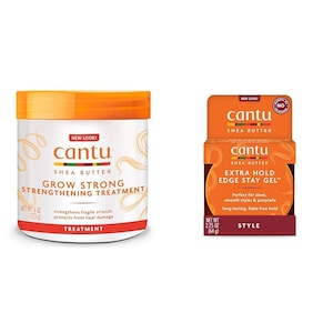 Cantu Grow Strong Strengthening Treatment 6 Oz & Extra Hold Edge Stay Gel 2.25 Oz image 1