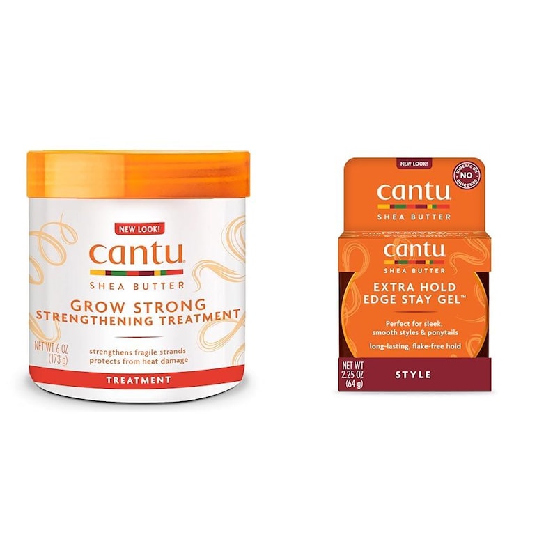 Cantu Grow Strong Strengthening Treatment 6 Oz & Extra Hold Edge Stay Gel 2.25 Oz image 1