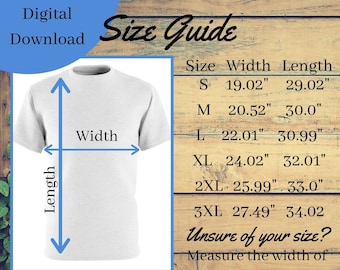 Printify Unisex AOP Cut & Sew Tee, Printify All over Print Size Chart, Size Chart, Digital File