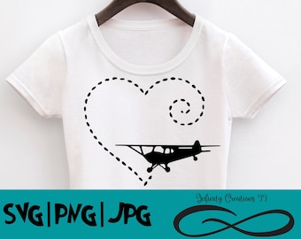 Taildragger Airplane Heart Digital File SVG, PNG, JPG - Cricut & Silhouette Plane Amore Pilota volante