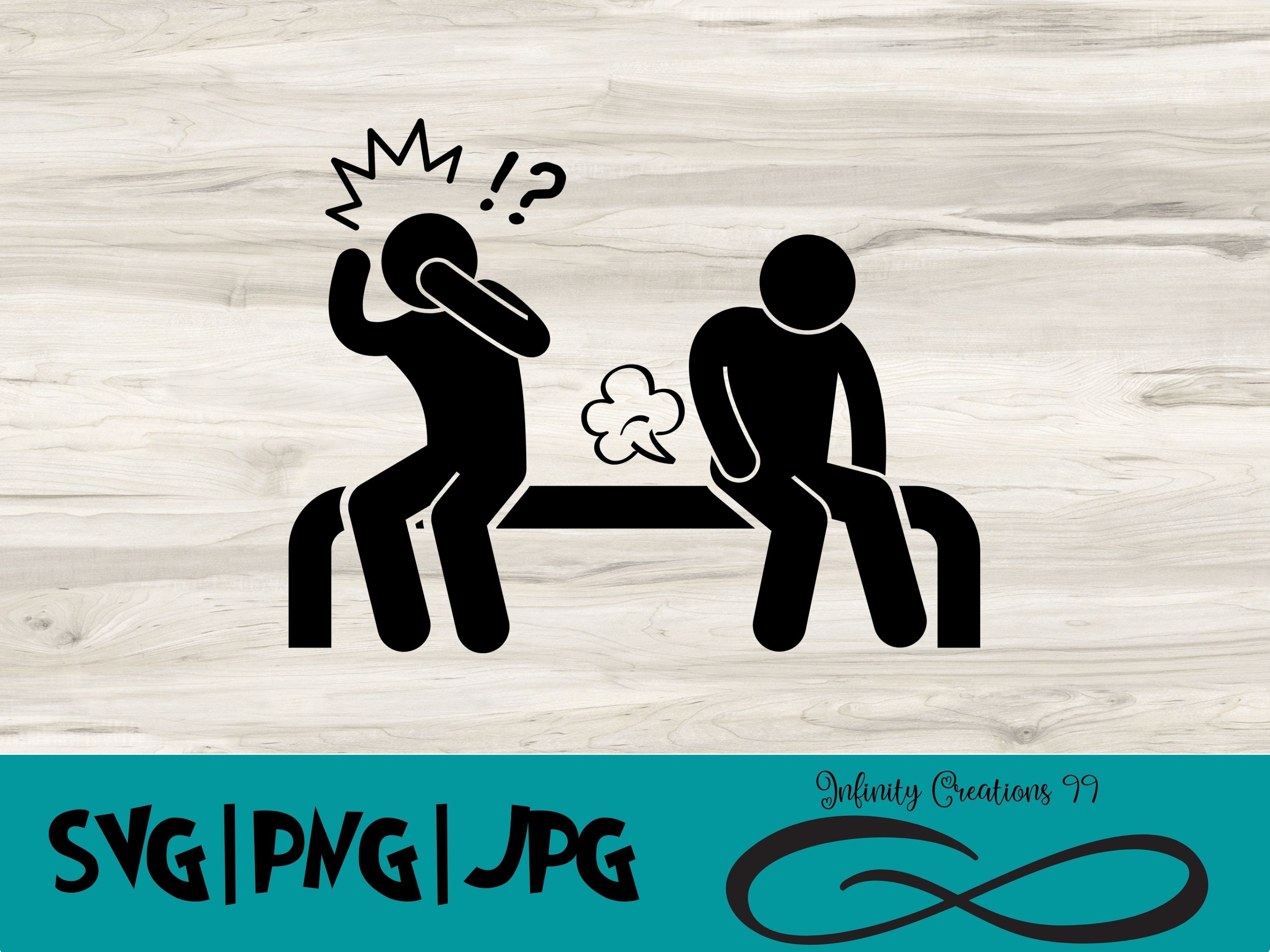 Fart Digital File, SVG, PNG, JPG, For use with Cricut & Silhouette - Funny Man on bench farting