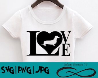 Love Dachshund wiener dog - SVG, PNG, JPG digital files - Cricut & Silhouette