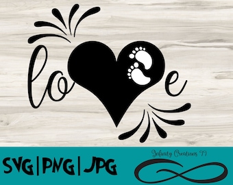 Baby feet cuore - SVG, PNG, JPG - Cricut & Silhouette neonato doccia mamma per aspettare madre, amore svg, baby love svg