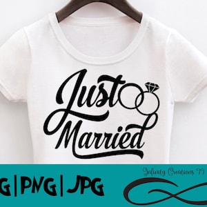 Gerade verheiratet - SVG, PNG, JPG - Cricut & Silhouette digitale Datei Eheringe Braut Bräutigam