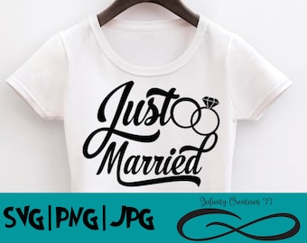 Just Married - SVG, PNG, JPG - Cricut & Silhouette digital file wedding rings bride groom