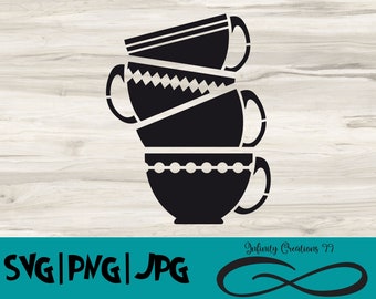 pila di tazze da tè - SVG, PNG, JPG - Tazze da tè Cricut & Silhouette Digital Files