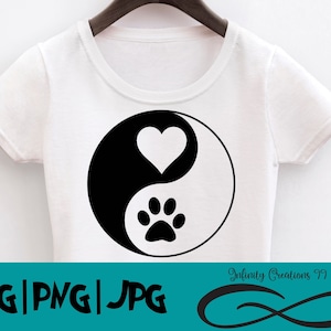 Yin Yang Dog paw heart - SVG, PNG, JPG - Cricut & Silhouette