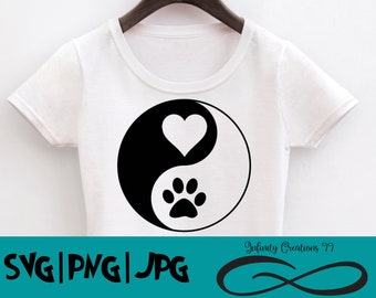 Yin Yang Cane zampa cuore - SVG, PNG, JPG - Cricut & Silhouette