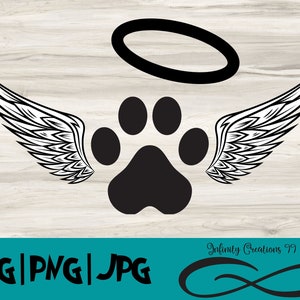 Pet Memorial Digital Files,- SVG, PNG, JPG, Cricut & Silhouette, Dog Paw Svg, Angel Wings Svg, In Loving Memory dog Svg