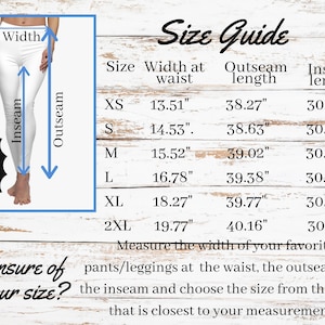 Size Chart for Printify&#39;s Women&#39;s Cut & Sew Casual Leggings, Printify All over Print Size Chart, Size Chart, Printify Size Guide