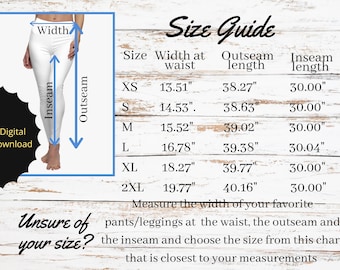 Size Chart for Printify&#39;s Women&#39;s Cut & Sew Casual Leggings, Printify All over Print Size Chart, Size Chart, Printify Size Guide