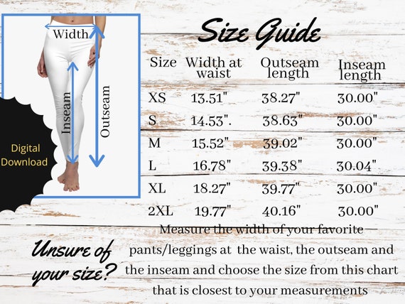 Size Chart for Printify's Women's Cut & Sew Casual Leggings