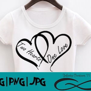 Twee harten één liefde - SVG, PNG, JPG - Cricut & Silhouette digitaal bestand