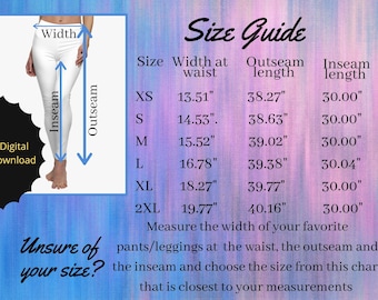 Size Chart for Printify&#39;s Women&#39;s Cut & Sew Casual Leggings, Printify All over Print Size Chart, Size Chart, Printify Size Guide