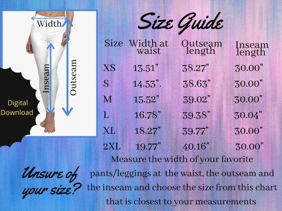 Size Chart for Printify's Women's Cut & Sew Casual Leggings, Printify All  over Print Size Chart, Size Chart, Printify Size Guide