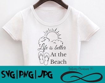 La vita è migliore al Beach svg, file digitale, SVG, PNG, JPG - Cricut, Silhouette, Clipart, cutfile, Sole e nuvole, Flip Flops, Sandali