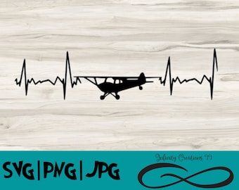 Heartbeat Taildragger Airplane Digital File SVG, PNG, JPG - Cricut & Silhouette aereo pilota volante aereo
