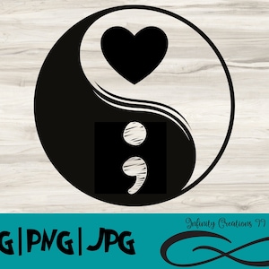 semicolon Yin Yang Digital File, suicide awareness, your story isn&#39;t over yet, SVG, PNG, JPG, Cricut, Suicide Prevention, Suicide survivor