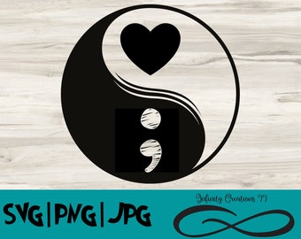 semicolon Yin Yang Digital File, Suicide Awareness, your story isn't over yet, SVG, PNG, JPG, Cricut, Suicide Prevention, Suicide Survivor