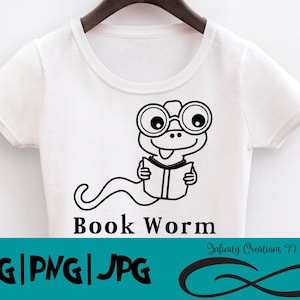 Digital File Book Worm SVG, PNG, JPG - Cricut & Silhouette lettore lettura occhiali worm