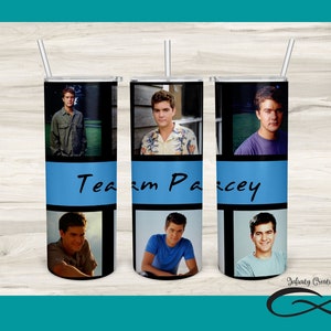 May include: Three 20 oz skinny tumblers with sublimation designs featuring a collage of photos of a young man. The tumblers are black with a blue stripe that reads "Team Pace" in black lettering.