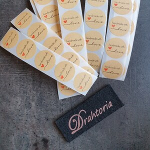 Kraftpapier Etiketten Aufkleber " Handmade with love " selbstklebend DRAHTORIA