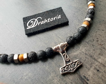 Lava stone pearl necklace with stainless steel and semi-precious stone of your choice from the jewelry label DRAHTORIA