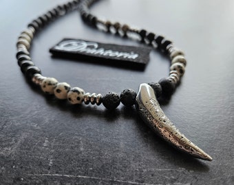 Cool necklace for men with black obsidian and stainless steel from the jewelry label DRAHTORIA
