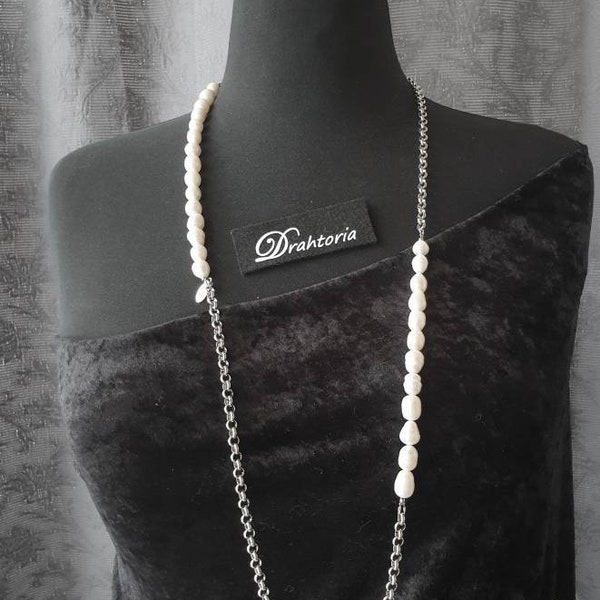 Pearls - Stainless Steel - Mix -Necklace super noble large freshwater beads Roller blind necklace by DRAHTORIA