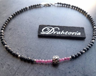 Noble lava ruby necklace with natural faceted gemstones and stainless steel elements from the jewelry label DRAHTORIA