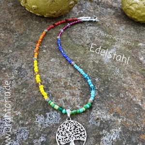 Chakra Necklace Tree of Life Glass Stainless Steel Reiki Meditation Yoga by the jewelry label DRAHTORIA image 4