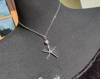 Starfish - pendant with stainless steel - chain and rhinestone pearl from the jewelry label DRAHTORIA