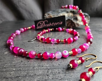 Set made of ribbon agate in pink from the jewelry label DRAHTORIA (also individually)