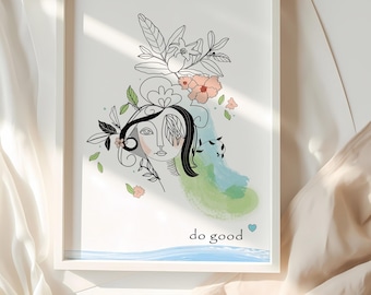 Impresión artística inspiradora "Haz el bien", póster minimalista de arte lineal