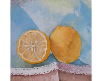 Impresión de arte mural de limón: Bodegón de limones picantes, de pintura original