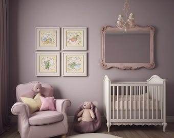 Juego de 4 láminas con motivos de ranitas – Decoración infantil de cuento de hadas