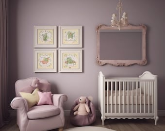 Juego de 4 láminas decorativas de ranas con un toque mágico – Decoración infantil de cuento de hadas