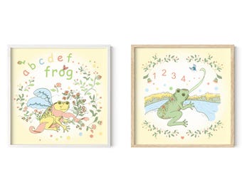 Láminas decorativas de ranas para habitación infantil, juego de 2, decoración infantil original y divertida