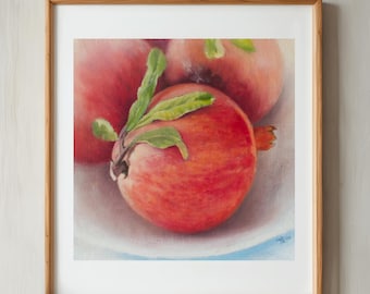 Lámina artística de granada: decoración de pared con bodegones vibrantes de frutas, papel de archivo