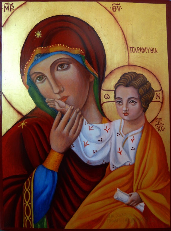 Hand Painted Virgin Mary Icon: Authentic Religious Art, Gold Leaf