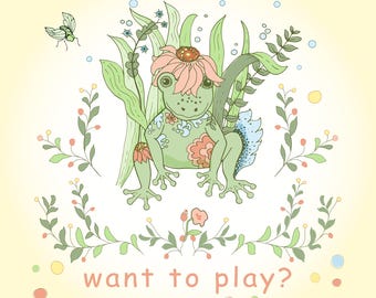 Lámina decorativa de rana para la habitación infantil, ilustración divertida, para dormitorio infantil