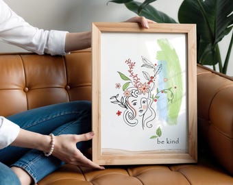 Impresión de arte floral "Sé amable": Póster con mensaje positivo (descarga digital)