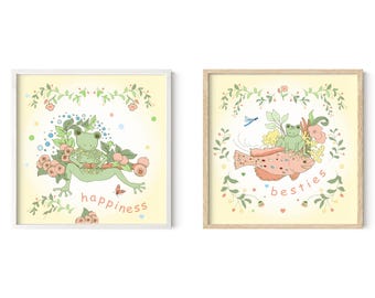 Láminas de ranas: Decoración infantil divertida, ilustración de cuentos de hadas