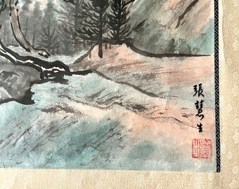 ZHANG HUI Chinese Original Landscape Brush & Ink on Silk Red