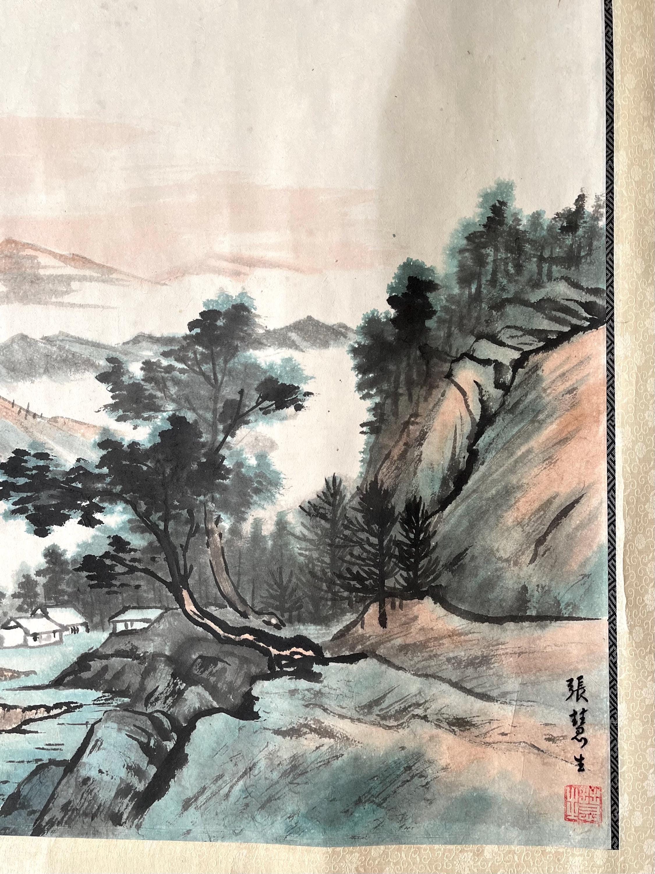ZHANG HUI Chinese Original Landscape Brush & Ink on Silk Red