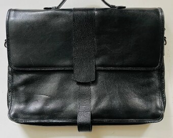 Classic Vintage Black Briefcase BAGGAGIO All Leather Fits Documents, Laptop iPad