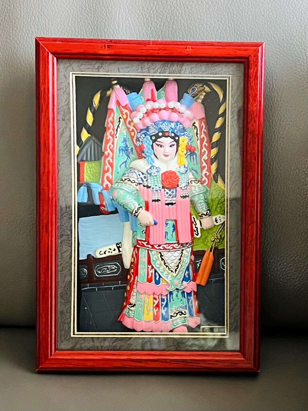 Vintage Chinese Peking Opera Doll Shadow Box 3D Clay Warrior Figure 8 ...