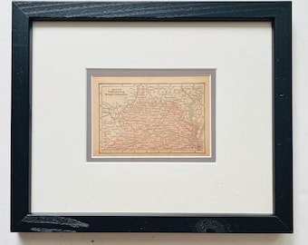 Mapa em miniatura antigo da Virgínia e Virgínia Ocidental de 1895, emoldurado pela Blomgren Bros.