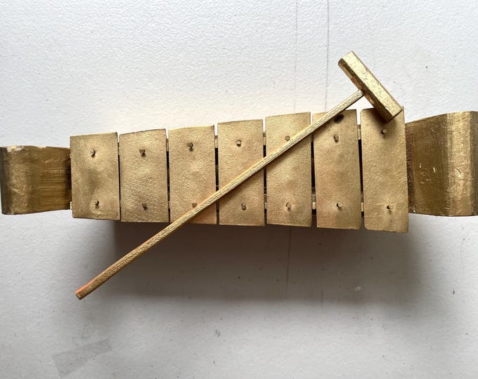 Folk Art TOY 1960 Handmade Brass & Wood Xylophone 12" SEE VIDEO  Collectible
